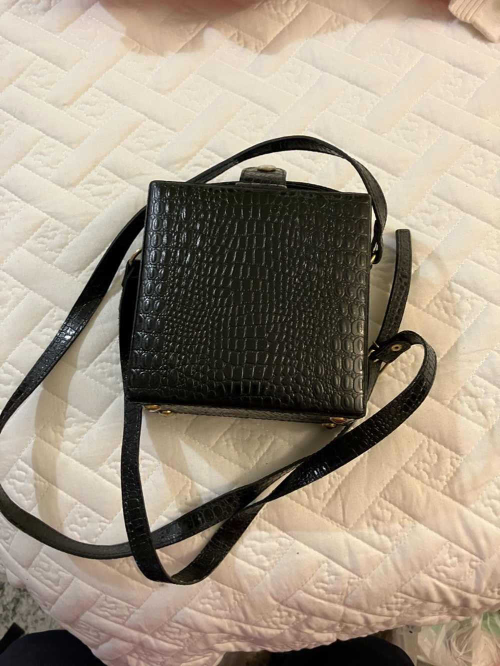 Axcess Black Croc-Embossed Square Crossbody